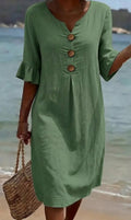 V-Hals Midi Jurk met Knoopsluiting voor Dames