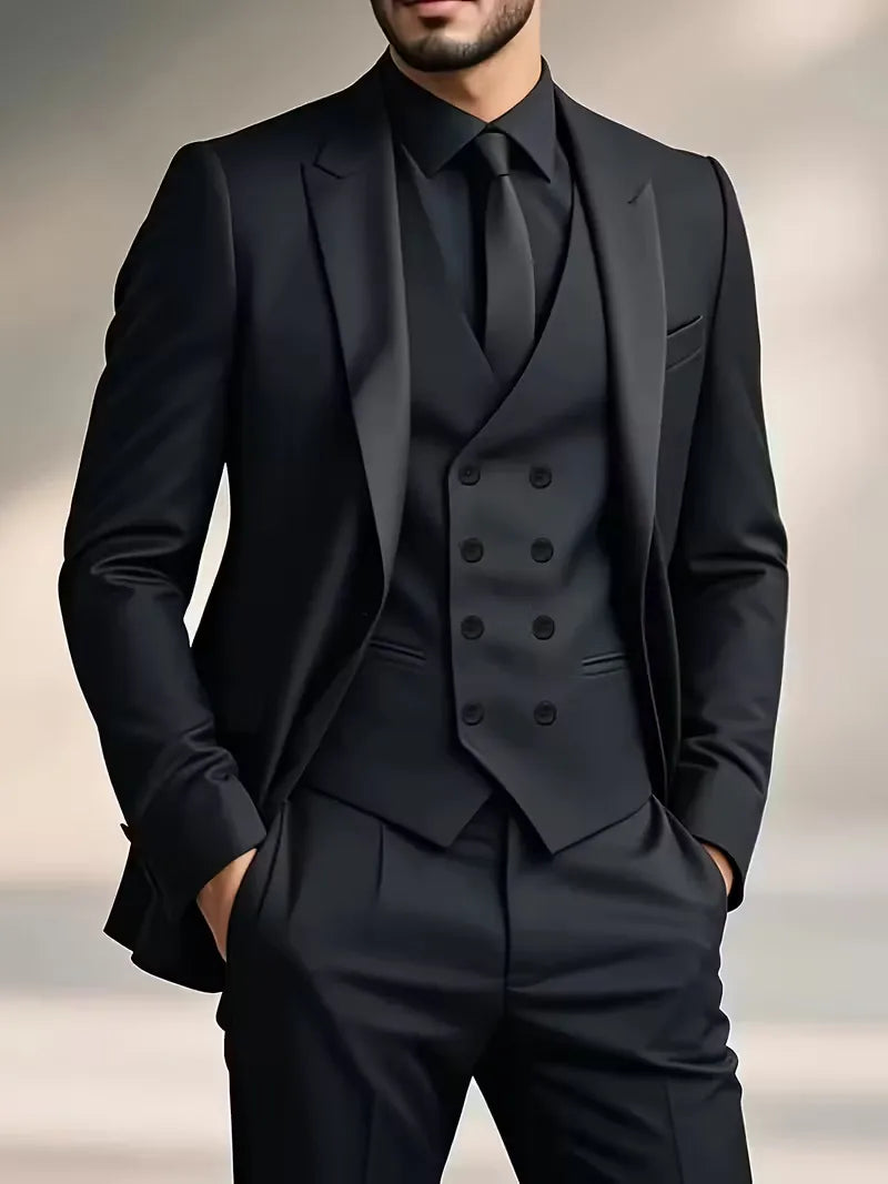 Slim Fit Double-Breasted Driedelig Pak Set voor Heren