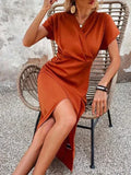 V-Hals Midi Jurk met Beinsplit voor Dames