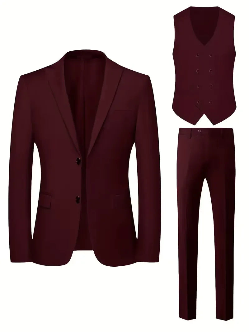 Slim Fit Double-Breasted Driedelig Pak Set voor Heren