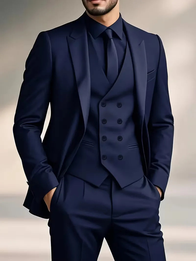 Slim Fit Double-Breasted Driedelig Pak Set voor Heren