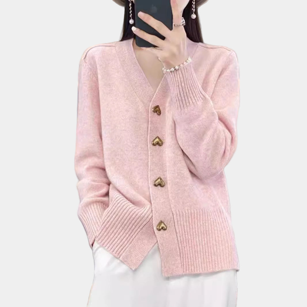 Gebreid Vest met V-hals en Hartjesknopen voor Dames