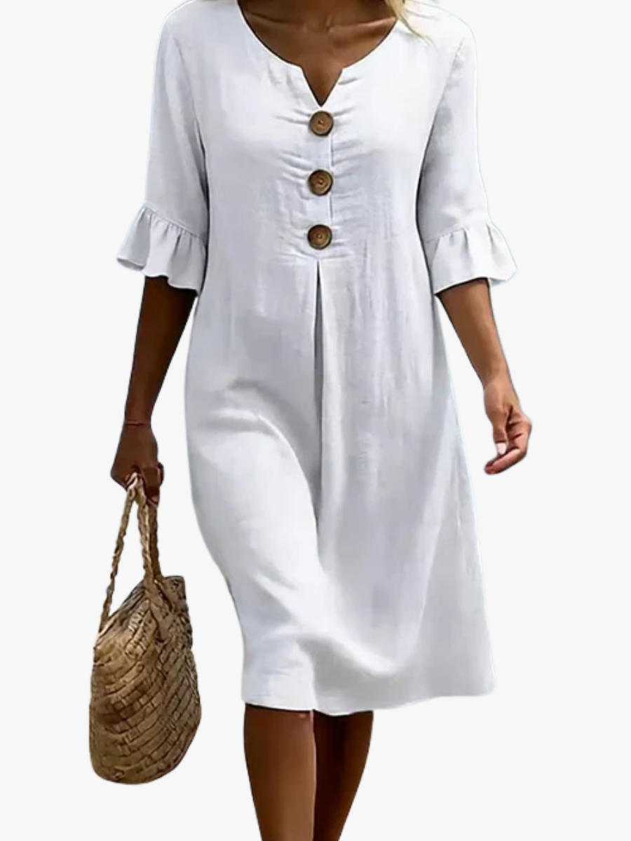 V-Hals Midi Jurk met Knoopsluiting voor Dames