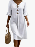 V-Hals Midi Jurk met Knoopsluiting voor Dames
