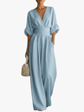 V-Hals Maxi Jumpsuit met Geplooide Details voor Dames