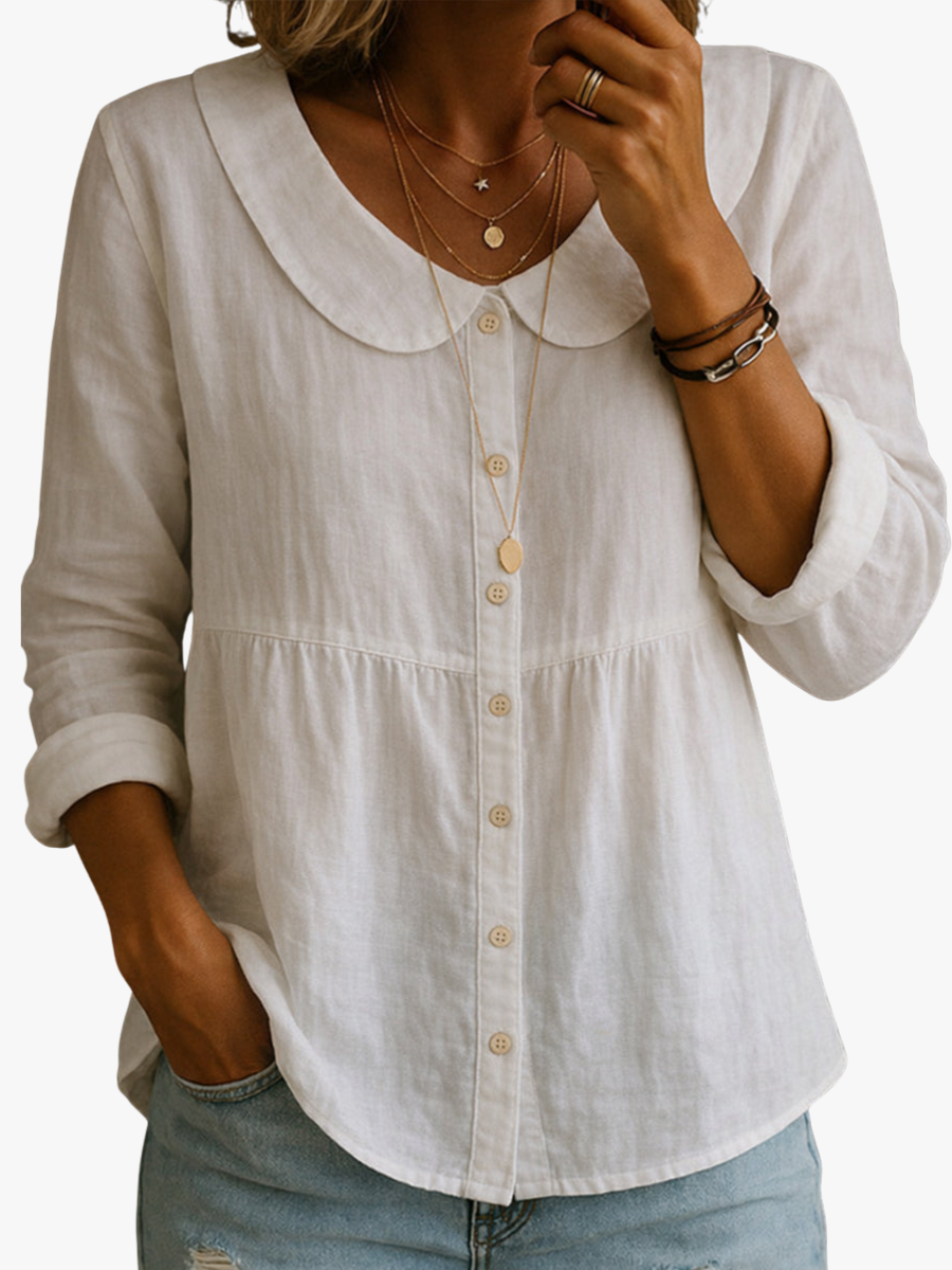 Linnen Button-Down Blouse met Reverskraag voor Dames