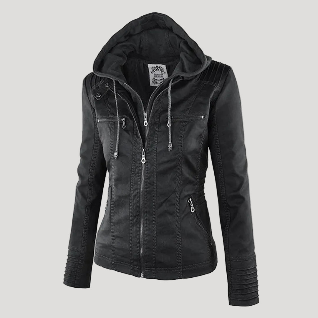 Raffaele | Zip-Up Leren Jas met Capuchon voor Dames