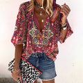 Bloemen Blouse met Knoopsluiting en Halve Mouwen voor Dames