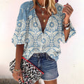 Bloemen Blouse met Knoopsluiting en Halve Mouwen voor Dames