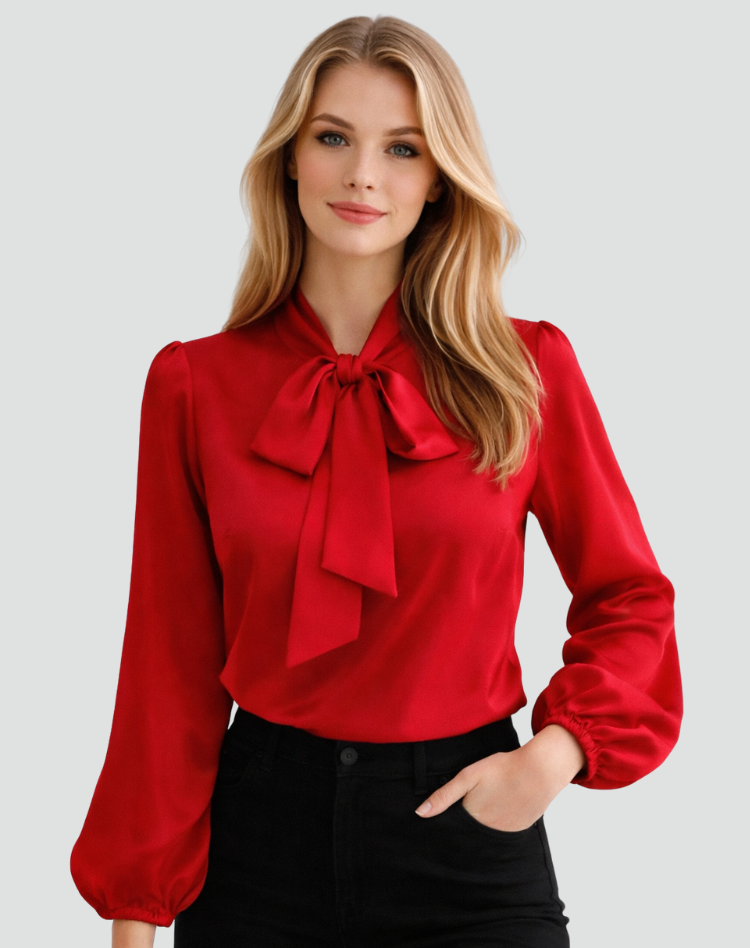 Blouse met Strikdetail en Lange Mouwen voor Dames
