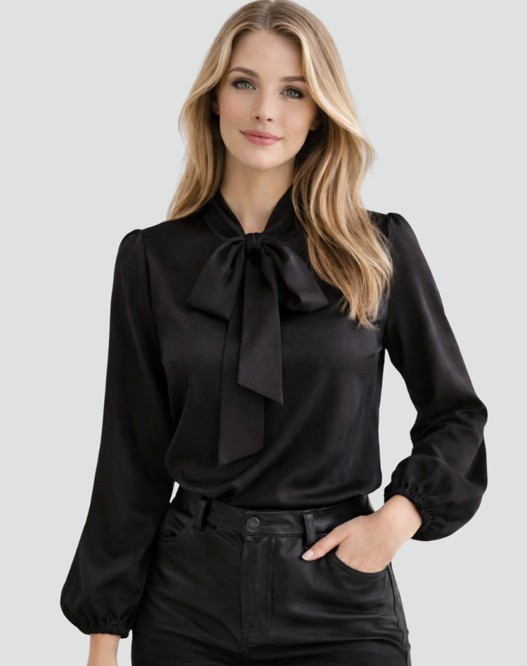Blouse met Strikdetail en Lange Mouwen voor Dames