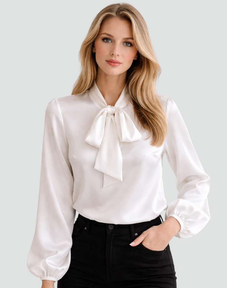 Blouse met Strikdetail en Lange Mouwen voor Dames