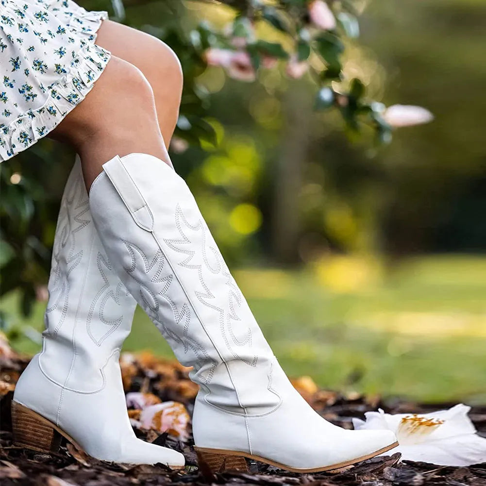 Witte Cowboy Laarzen met Blokhak voor Dames