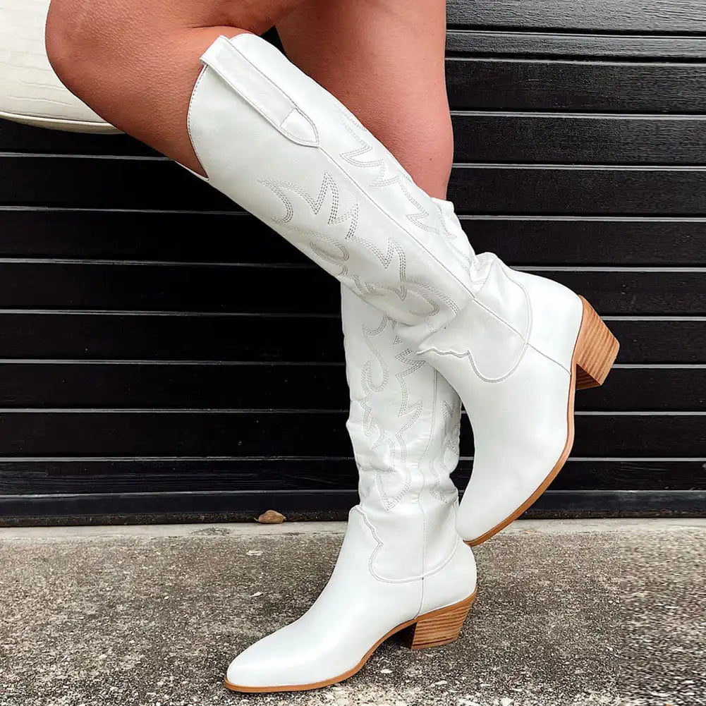 Witte Cowboy Laarzen met Blokhak voor Dames