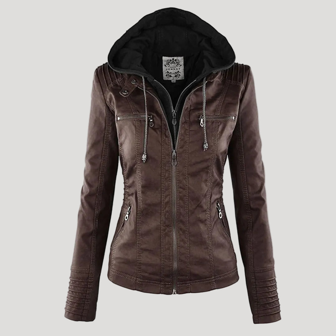Raffaele | Zip-Up Leren Jas met Capuchon voor Dames
