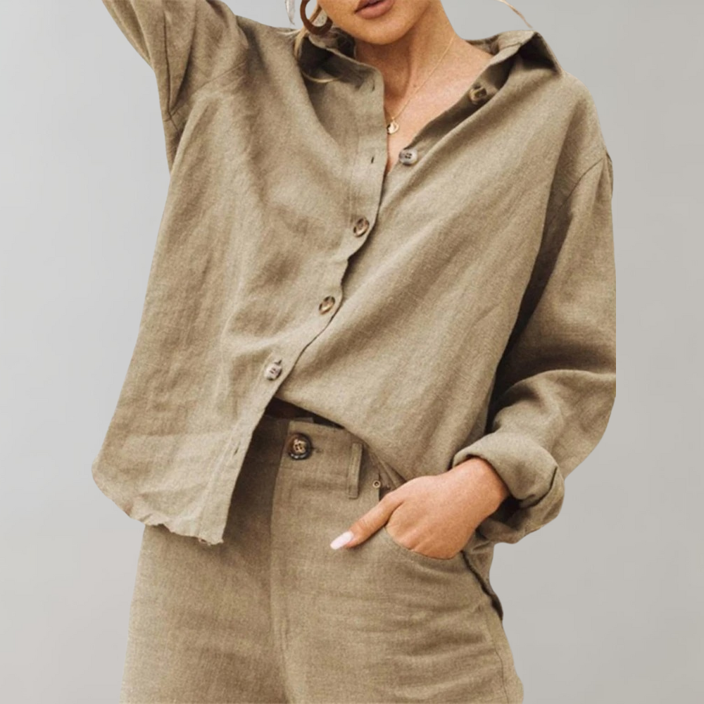 Linnen Blouse met Knoopsluiting voor Dames