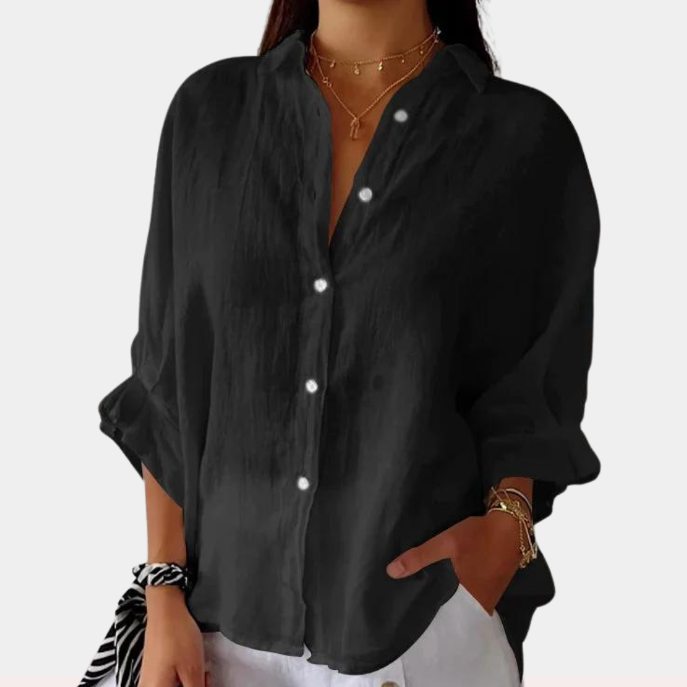 Linnen Overshirt met Reverskraag en Lange Mouwen voor Dames