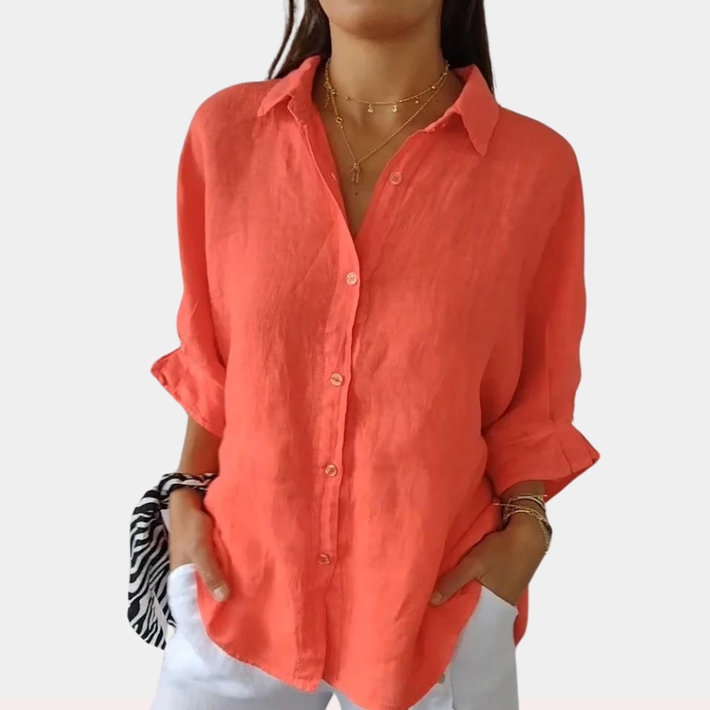 Linnen Overshirt met Reverskraag en Lange Mouwen voor Dames