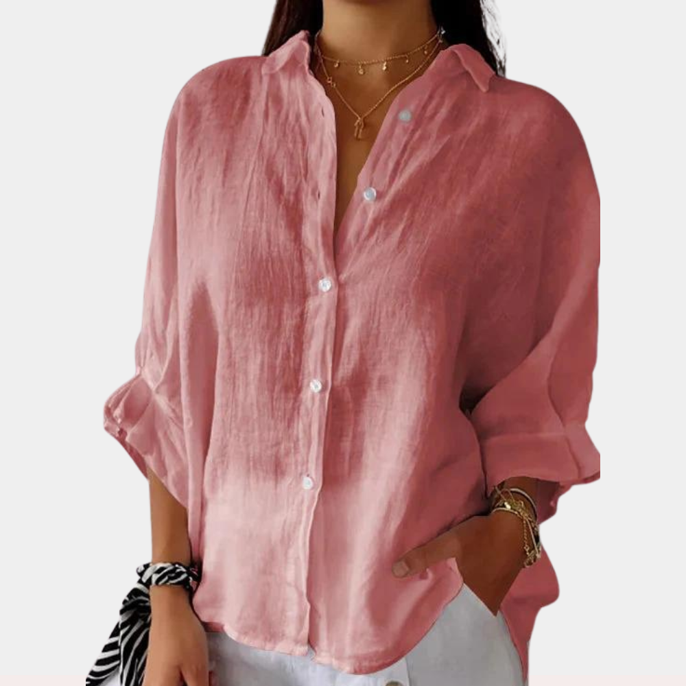 Linnen Overshirt met Reverskraag en Lange Mouwen voor Dames