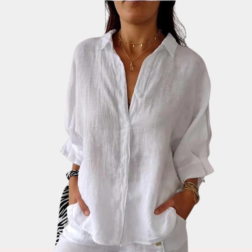 Linnen Overshirt met Reverskraag en Lange Mouwen voor Dames