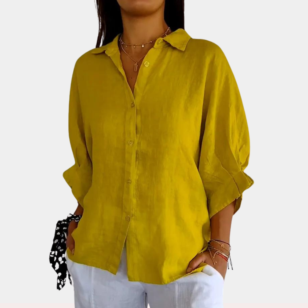 Linnen Overshirt met Reverskraag en Lange Mouwen voor Dames