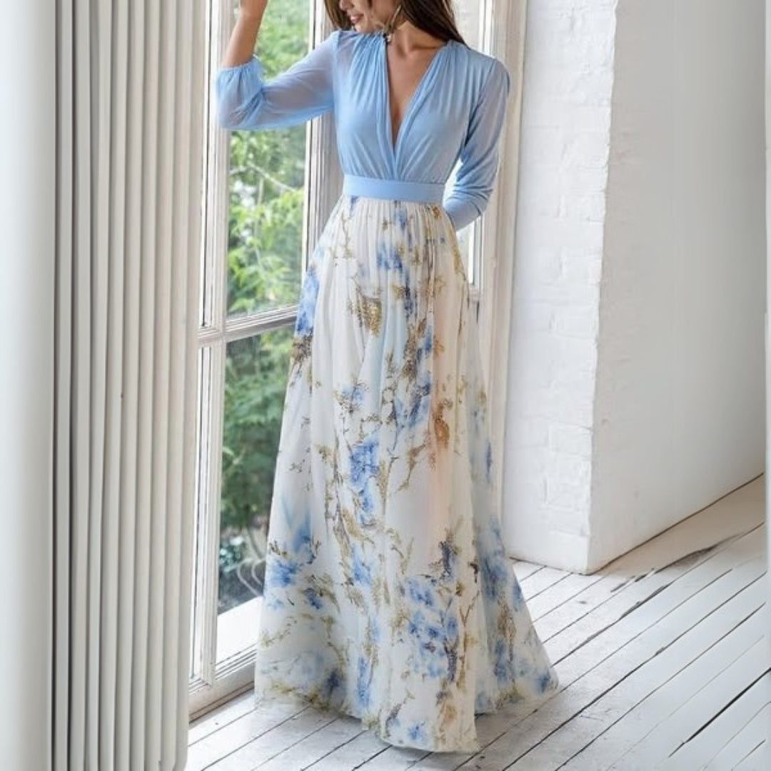 Bloemen Maxi Jurk met V-Hals voor Dames