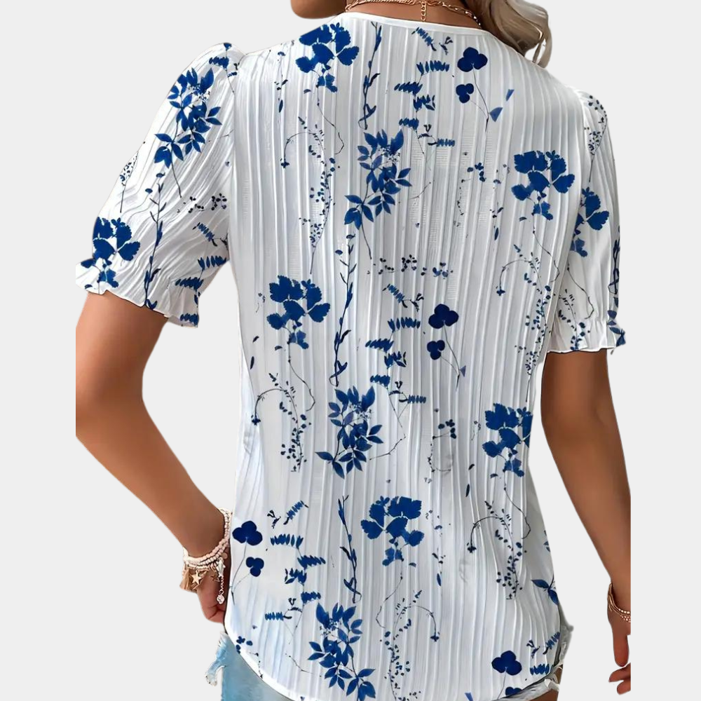Agnes | Korte Mouwen Blouse met Bloemenmotief voor Dames