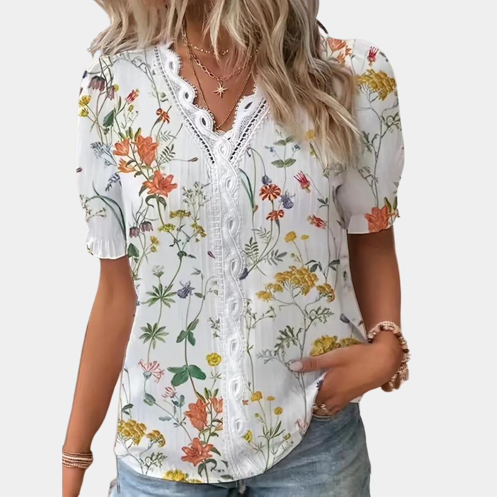 Agnes | Korte Mouwen Blouse met Bloemenmotief voor Dames
