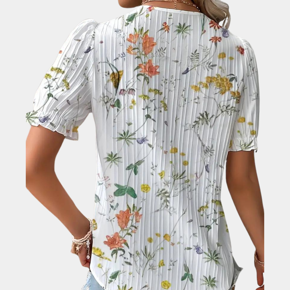 Agnes | Korte Mouwen Blouse met Bloemenmotief voor Dames