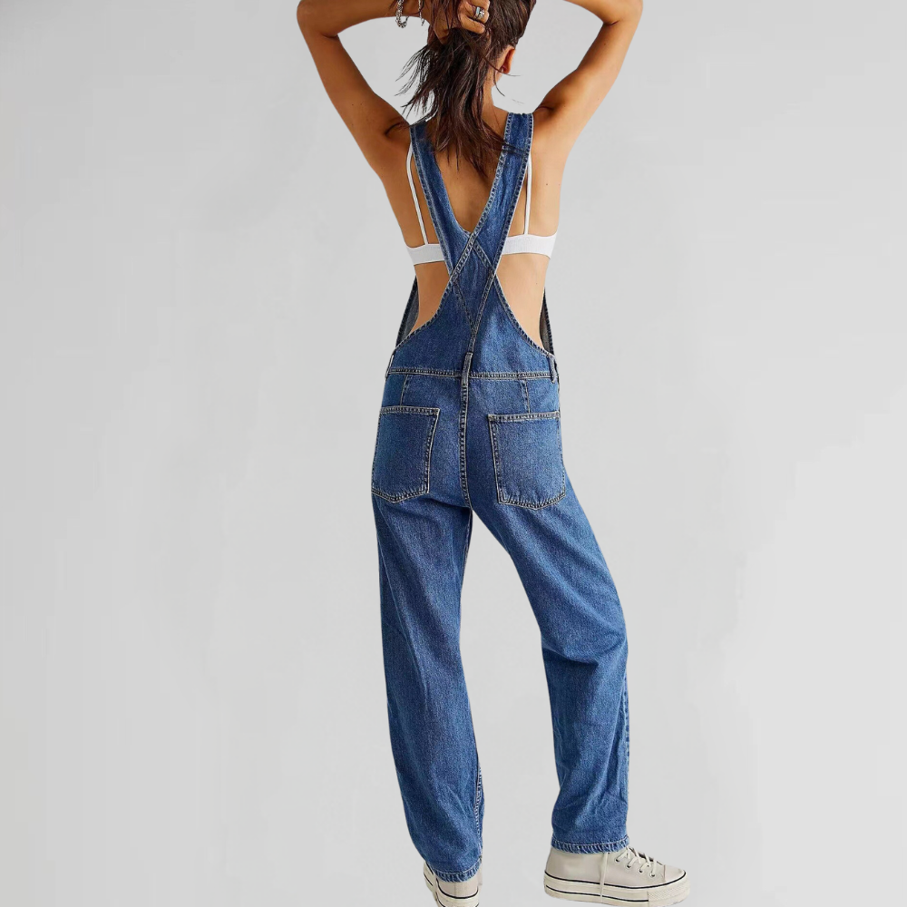 Fianna | Denim Tuinbroek met Gekruiste Rugdetail voor Dames