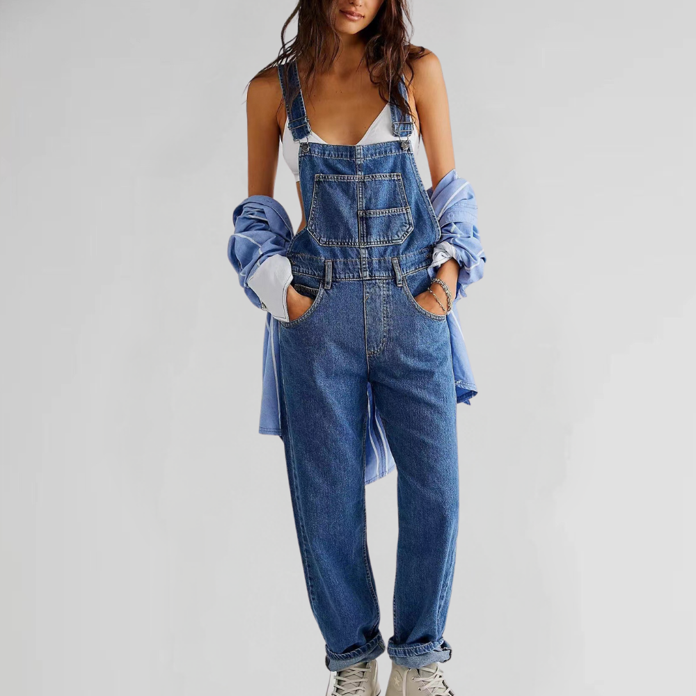 Fianna | Denim Tuinbroek met Gekruiste Rugdetail voor Dames