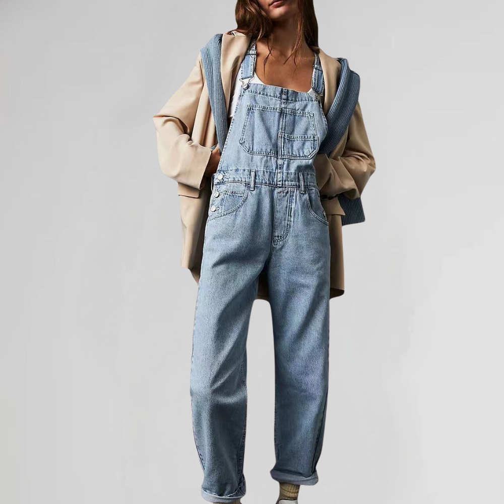 Fianna | Denim Tuinbroek met Gekruiste Rugdetail voor Dames