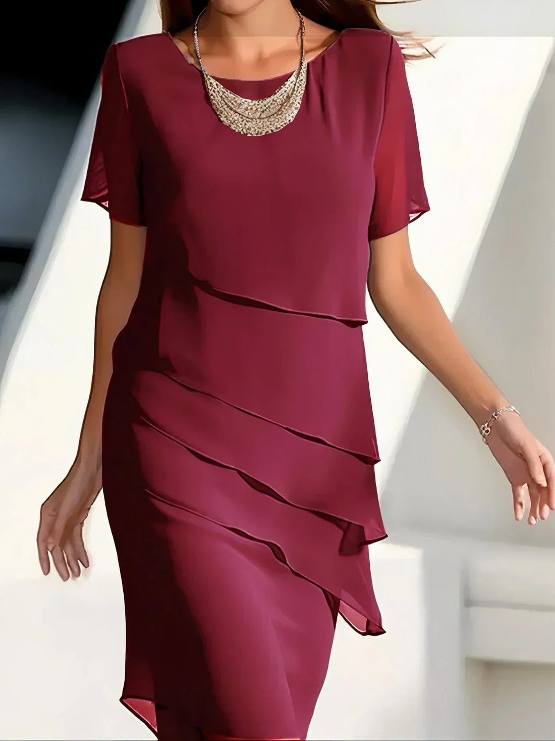Chiffon Zomer Jurk met Gelaagde Rok voor Dames