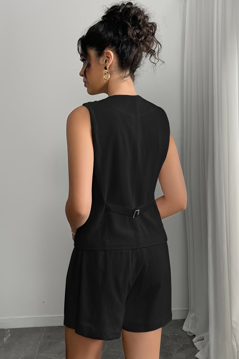 Linnen Knoopsluiting Korte Broek Set voor Dames