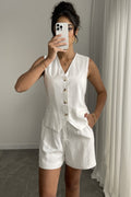 Linnen Knoopsluiting Korte Broek Set voor Dames
