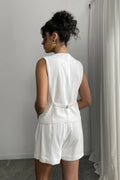 Linnen Knoopsluiting Korte Broek Set voor Dames