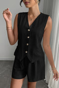 Linnen Knoopsluiting Korte Broek Set voor Dames