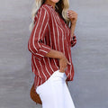 Gestreepte Button-Down Blouse met Opstaande Kraag voor Dames