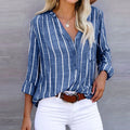 Gestreepte Button-Down Blouse met Opstaande Kraag voor Dames