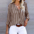 Gestreepte Button-Down Blouse met Opstaande Kraag voor Dames