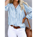 Gestreepte Button-Down Blouse met Opstaande Kraag voor Dames