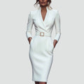 Belted Midi Cocktailjurk met Lange Mouwen voor Dames