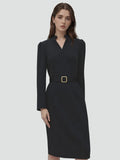 Belted Midi Cocktailjurk met Lange Mouwen voor Dames