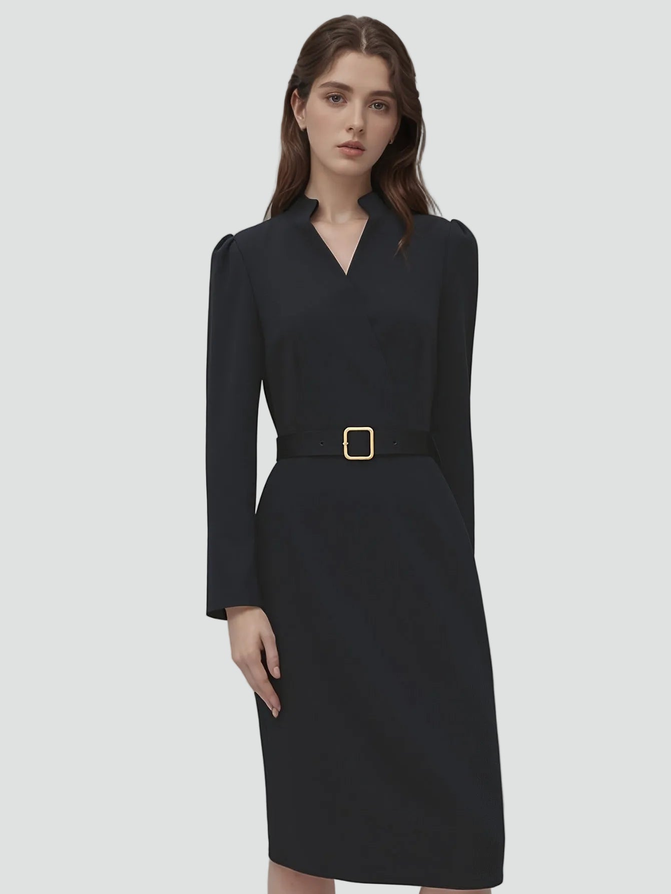 Belted Midi Cocktailjurk met Lange Mouwen voor Dames