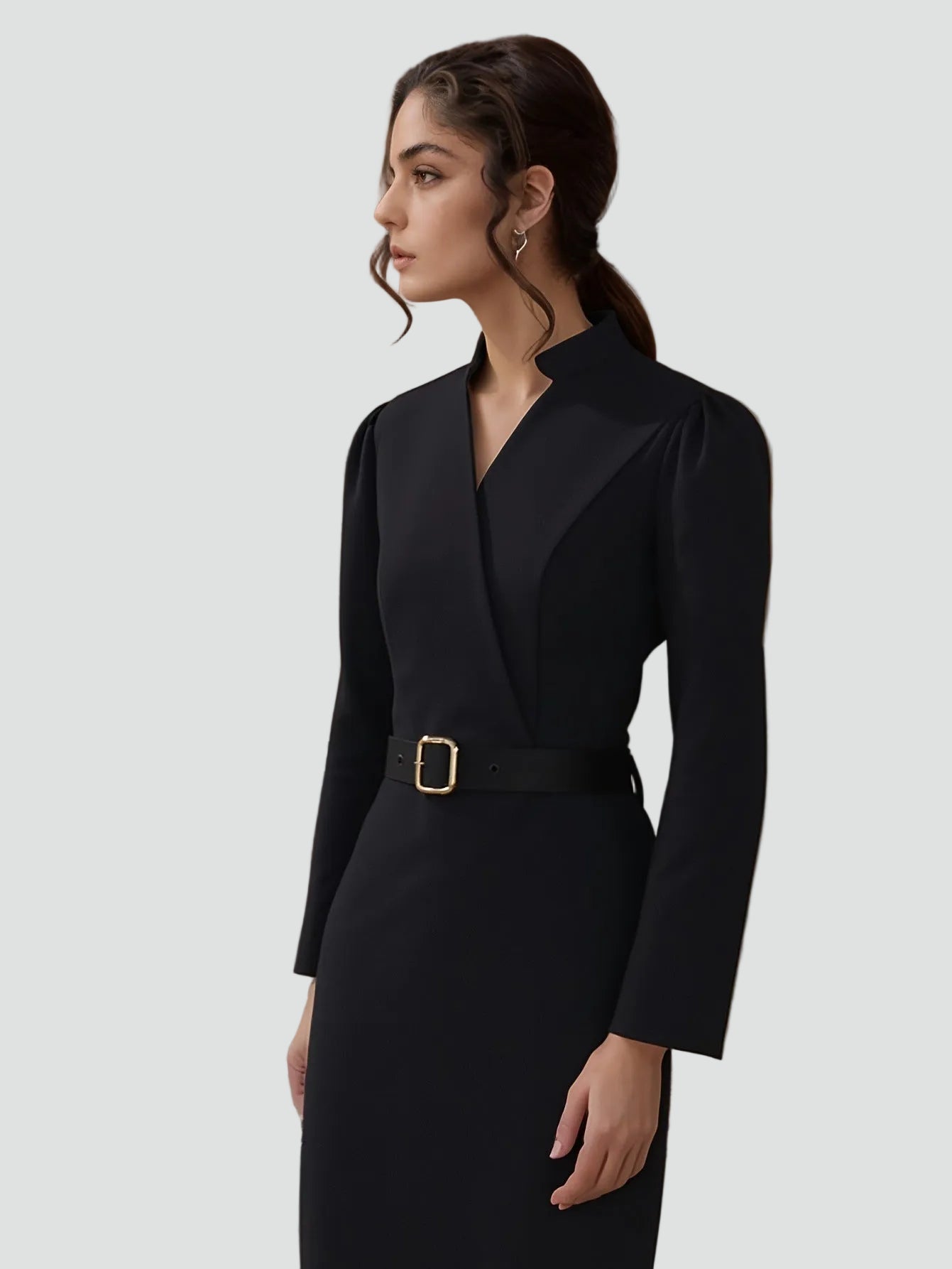 Belted Midi Cocktailjurk met Lange Mouwen voor Dames
