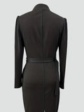 Belted Midi Cocktailjurk met Lange Mouwen voor Dames