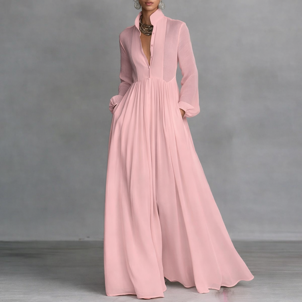 Linnen Maxi Jurk met Knoopsluiting voor Dames