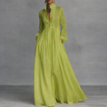 Linnen Maxi Jurk met Knoopsluiting voor Dames