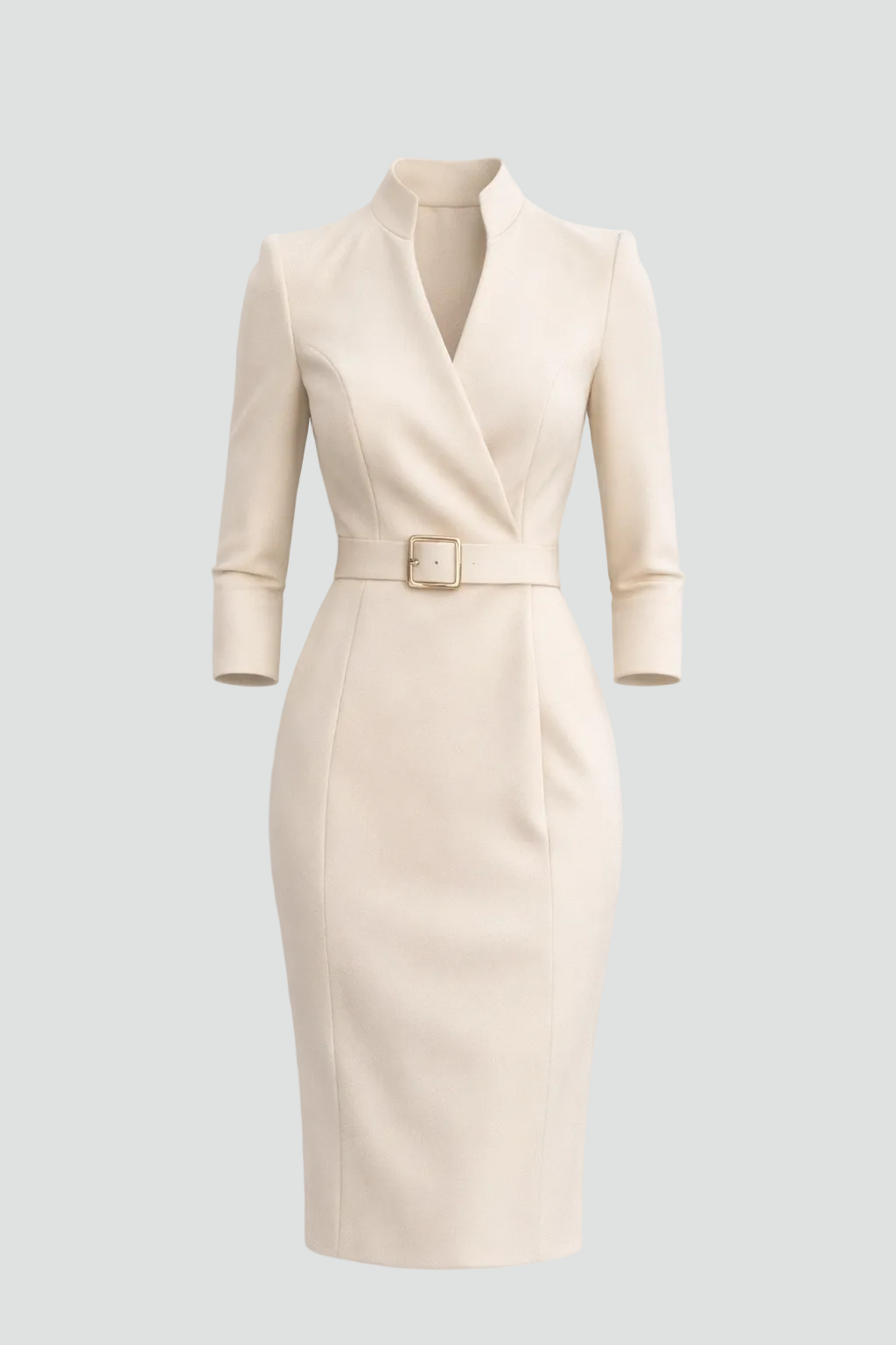 Belted Midi Cocktailjurk met Lange Mouwen voor Dames