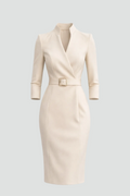 Belted Midi Cocktailjurk met Lange Mouwen voor Dames